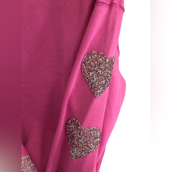heart shaped glitter patch embroidered sleeves pink sweatshirt size XL brand new - Picture 13 of 14